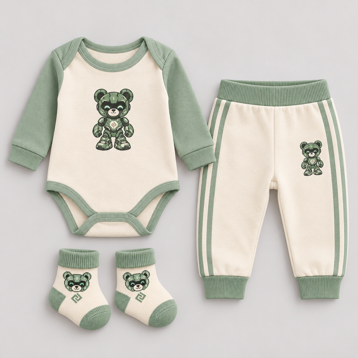 Babyset: body, leggings, strumpor – Produktillustration