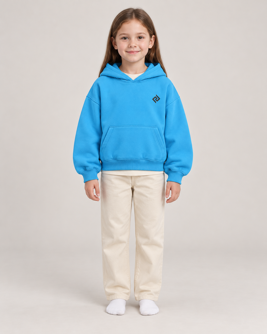 Boxy hoodie, barnanpassad höftlängd – Produktillustration