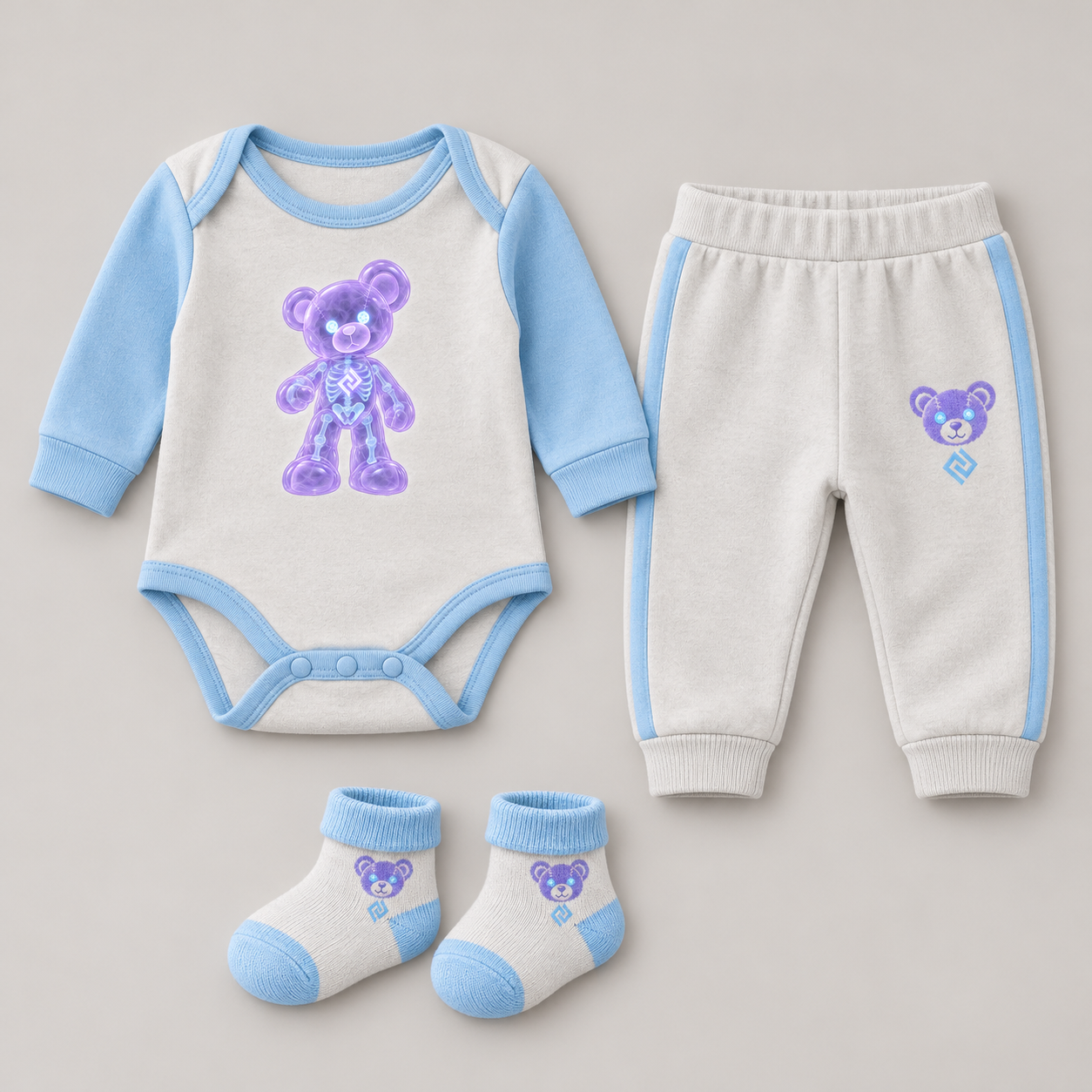 Babyset: body, leggings, strumpor – Produktillustration